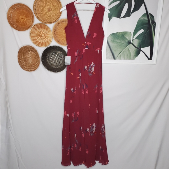 Keepsake Night Fall Floral Printed V-Neck Open Back Jumpsuit Cutout Wide Leg - Picture 5 of 8